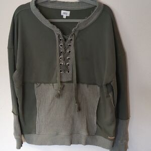 Olive Green Lace-Up Sweatshirt BKE L
